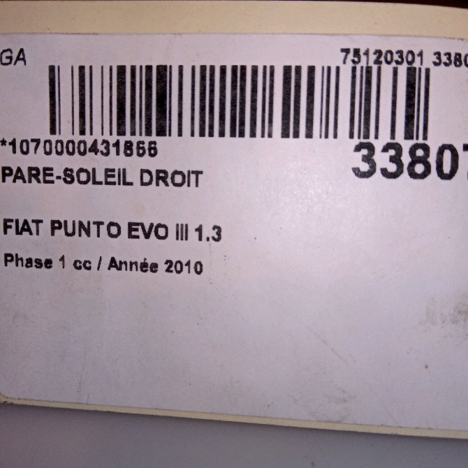 Pare-soleil droit occasion FIAT PUNTO EVO III Phase 1 10-2009->12-2013 1.3 MULTIJET 75ch 735509466 4