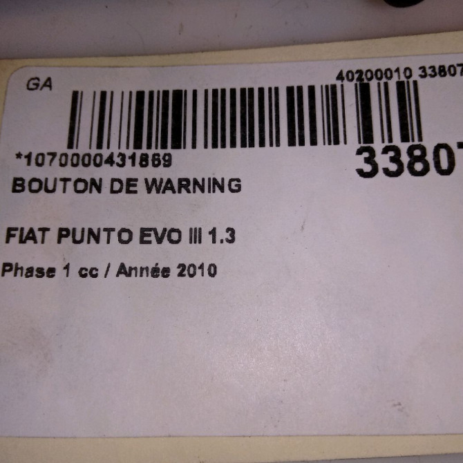 Bouton de warning occasion FIAT PUNTO EVO III Phase 1 10-2009->12-2013 1.3 MULTIJET 75ch 5