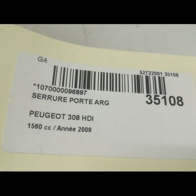Serrure porte arg occasion PEUGEOT 308 I Phase 1 09-2007->03-2011 1.6 HDI 16v 90ch 9800617380 5