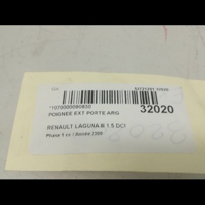Poignee ext porte arg occasion RENAULT LAGUNA III Phase 1 10-2007->10-2010 1.5 DCI 826060006R 3