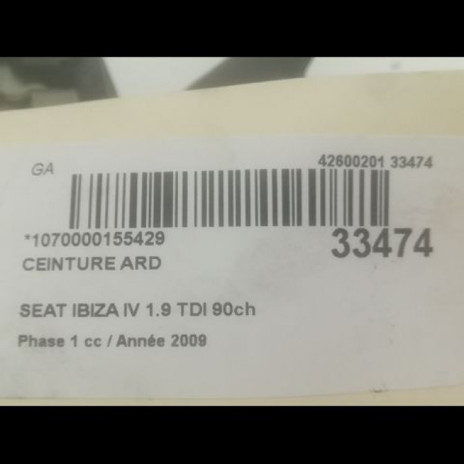 Ceinture arrière droite occasion SEAT IBIZA IV Phase 1 05-2008->01-2012 1.9 TDI 90ch 6J0857805ARAA 4