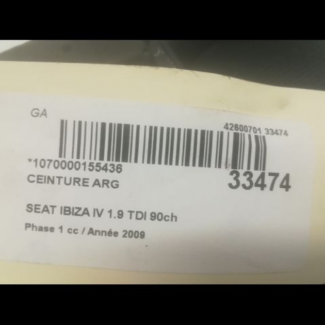 Ceinture arrière gauche occasion SEAT IBIZA IV Phase 1 05-2008->01-2012 1.9 TDI 90ch 6J0857805ARAA 4