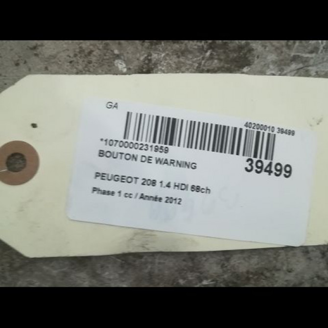 Bouton de warning occasion PEUGEOT 208 208 Phase 1 2012-03-01->2015-09-30 1.4 HDI 68ch 96750916ZD 2
