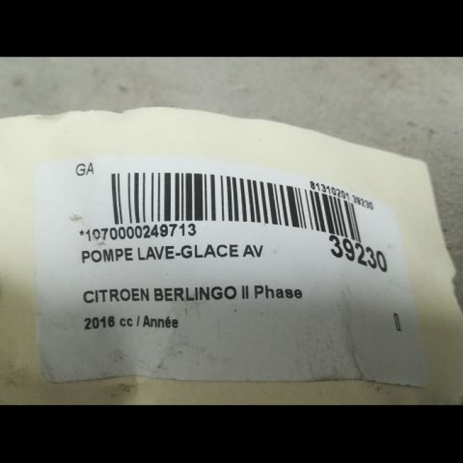 Pompe lave-glace avant occasion CITROEN BERLINGO II Phase 3 04-2015->... 643498 2