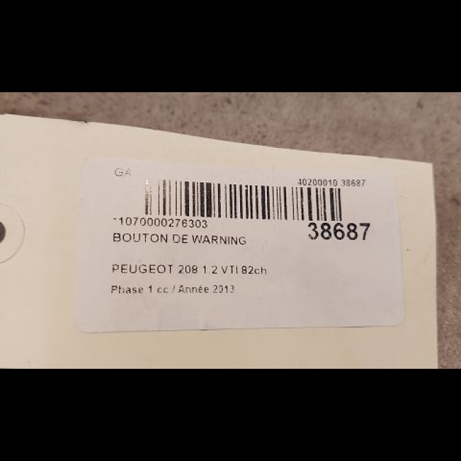 Bouton de warning occasion PEUGEOT 208 208 Phase 1 2012-03-01->2015-09-30 1.2 VTI 82ch 96750916ZD 2
