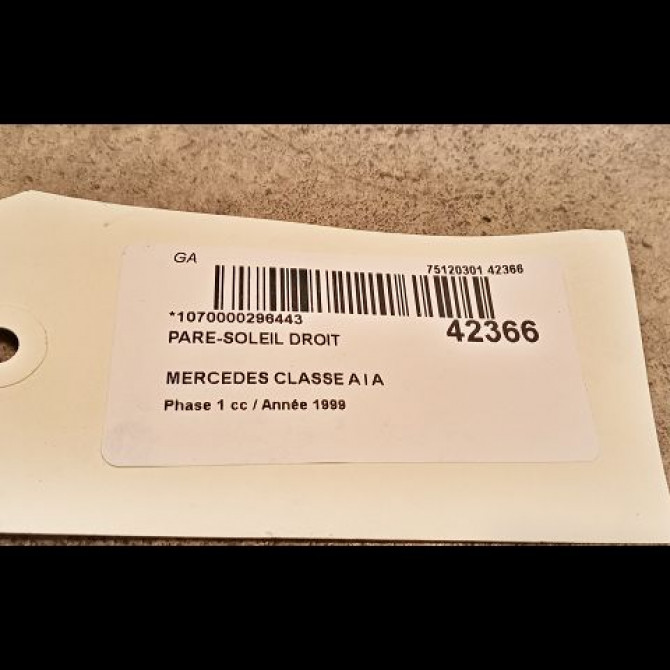 Pare-soleil droit occasion MERCEDES CLASSE A I Phase 1 01-1998->03-2001 A 170 CDI 16881008108G77 3