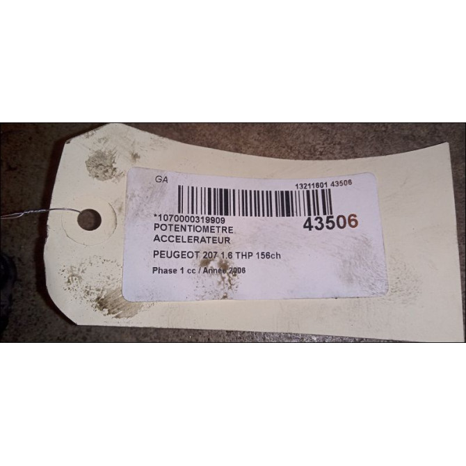 Potentiometre accelerateur occasion PEUGEOT 207 Phase 1 04-2006->06-2013 1.6 THP 156ch 6
