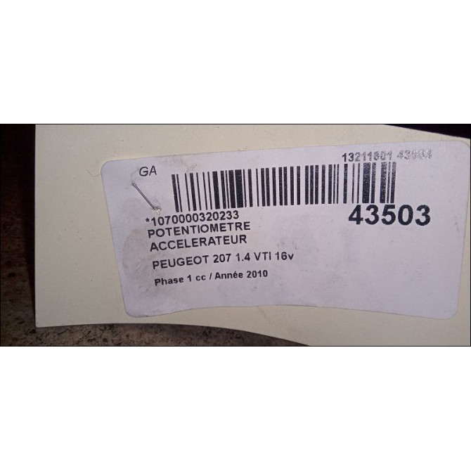 Potentiometre accelerateur occasion PEUGEOT 207 Phase 1 04-2006->06-2013 1.4 VTI 16v 95ch 4