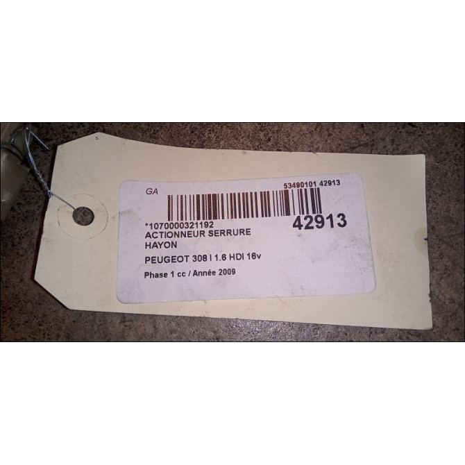 Actionneur serrure hayon occasion PEUGEOT 308 I Phase 1 09-2007->03-2011 1.6 HDI 16v 110ch 3