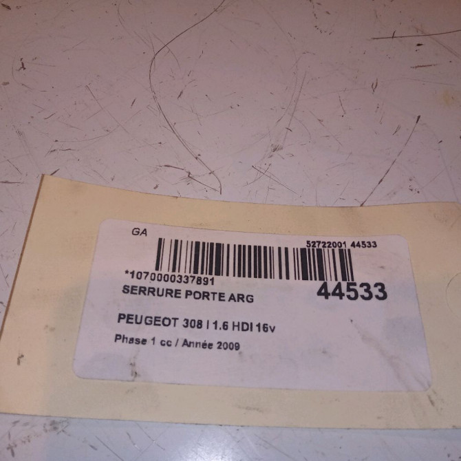 Serrure porte arg occasion PEUGEOT 308 I Phase 1 09-2007->03-2011 1.6 HDI 16v 90ch 9800617380 3