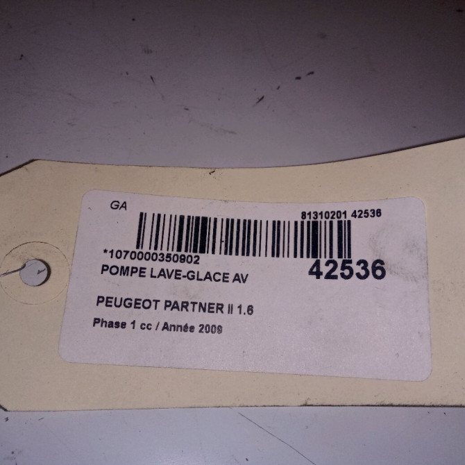 Pompe lave-glace avant occasion PEUGEOT PARTNER II Phase 1 05-2008->03-2012 1.6 HDI 90ch 643498 3