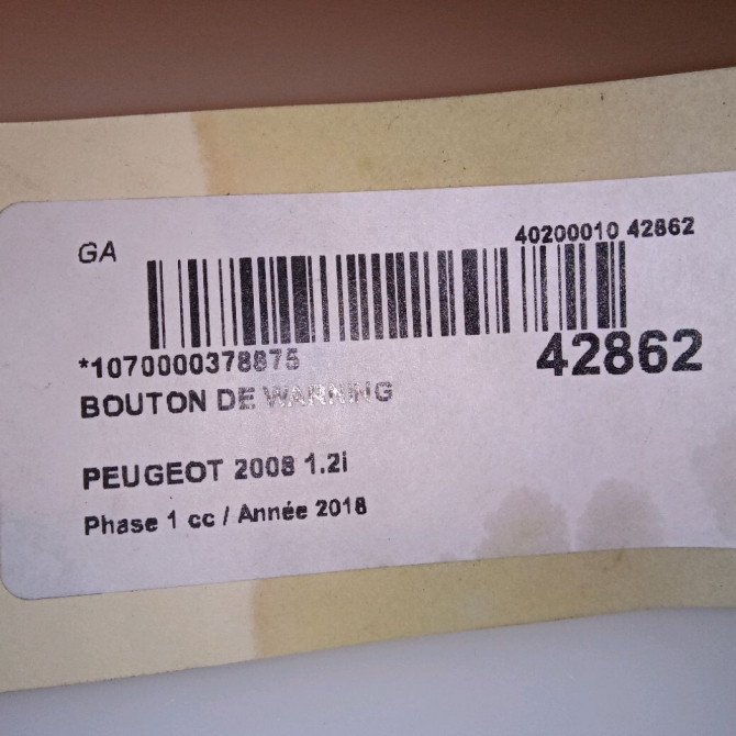 Bouton de warning occasion PEUGEOT 2008 Phase 1 01-2013->... 1.2i PURETECH 110ch 96750916ZD 4