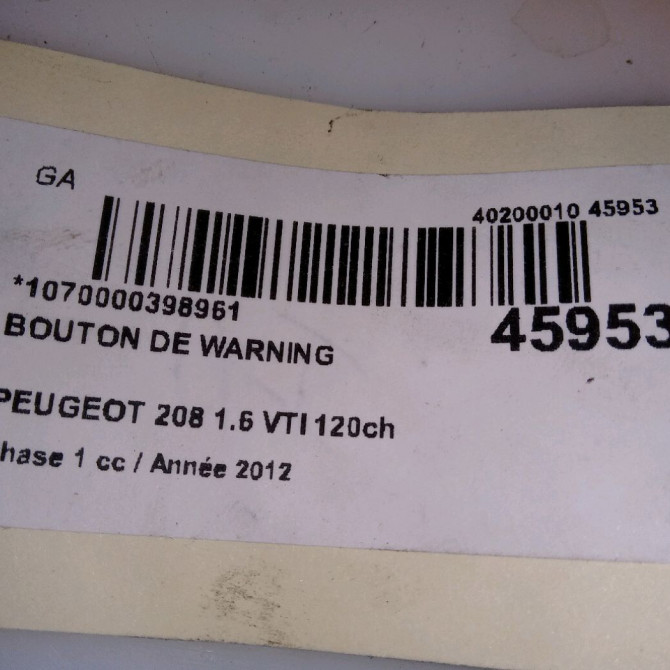 Bouton de warning occasion PEUGEOT 208 208 Phase 1 2012-03-01->2015-09-30 1.6 VTI 120ch 96750916ZD 4