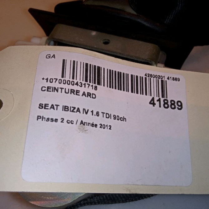 Ceinture arrière droite occasion SEAT IBIZA IV IBIZA IV Phase 2 2012-02-01->2016-03-31 1.6 TDI 90ch 6J0857805ARAA 4