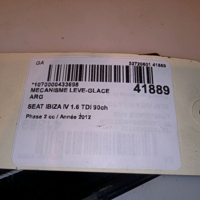 Mecanisme leve-glace arrière gauche occasion SEAT IBIZA IV IBIZA IV Phase 2 2012-02-01->2016-03-31 1.6 TDI 90ch 6J4839461C 5