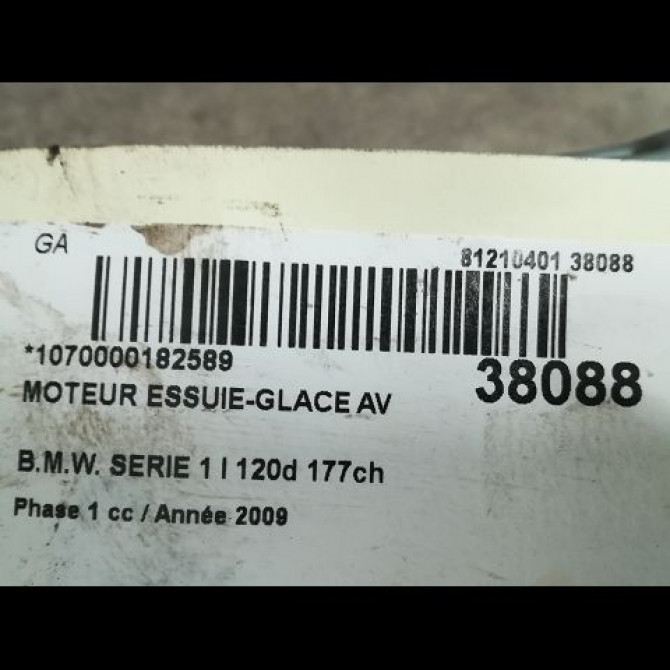 Moteur essuie-glace avant occasion B.M.W. SERIE 1 I Phase 1 01-2007->07-2011 120d 177ch 61617192963 3