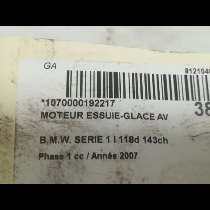 Moteur essuie-glace avant occasion B.M.W. SERIE 1 I Phase 1 01-2007->07-2011 118d 143ch 61617192963 3