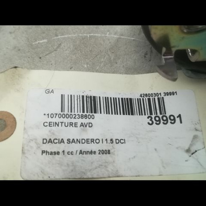 Ceinture avant droite occasion DACIA SANDERO I Phase 1 06-2008->10-2012 1.5 DCI 85ch 8200751267 6