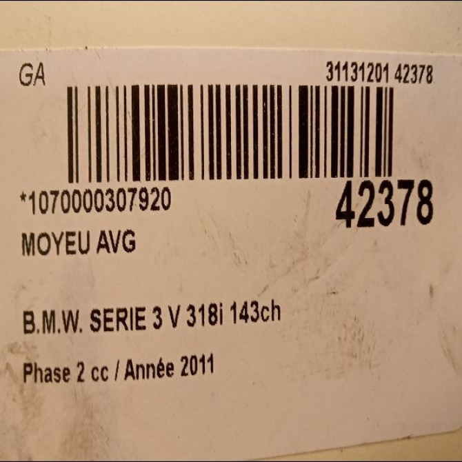 Moyeu avg occasion B.M.W. SERIE 3 V Phase 2 09-2008->12-2011 318i 143ch 31216765157 3