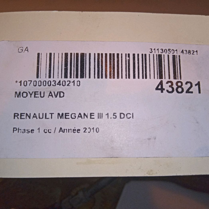 Moyeu avd occasion RENAULT MEGANE III Phase 1 11-2008->01-2012 1.5 DCI 105ch 402020009R 4