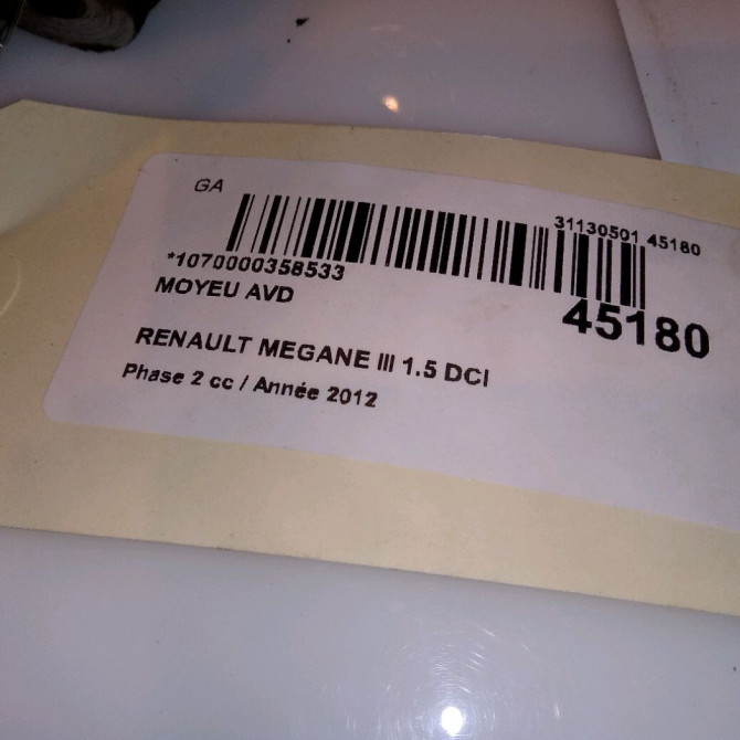 Moyeu avd occasion RENAULT MEGANE III Phase 2 01-2012->06-2014 1.5 DCI 110ch 402020009R 4