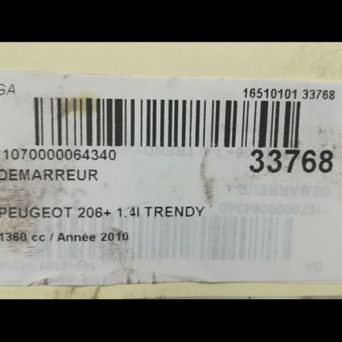 Démarreur occasion PEUGEOT 206 + Phase 1 03-2009->05-2013 1.4i 75ch 4