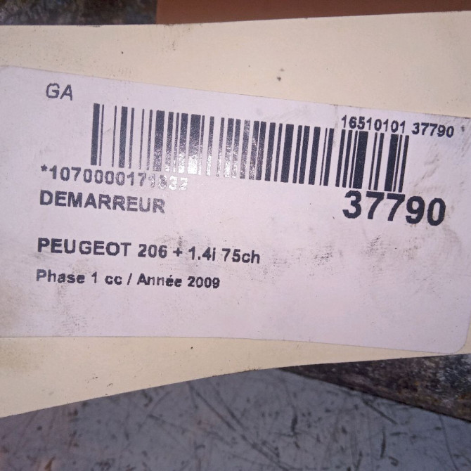 Démarreur occasion PEUGEOT 206 + Phase 1 03-2009->05-2013 1.4i 75ch 5