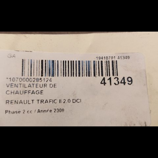 Ventilateur de chauffage occasion RENAULT TRAFIC II Phase 2 08-2006->... 2.0 DCI 16v 115ch 3