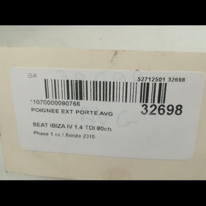 Poignee ext porte avg occasion SEAT IBIZA IV Phase 1 05-2008->01-2012 1.4 TDI 80ch 5N0837205MGRU 3