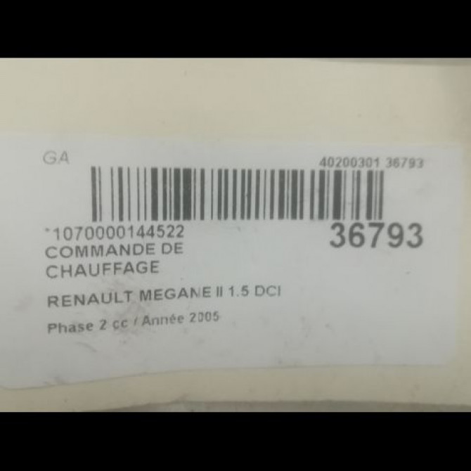 Commande de chauffage occasion RENAULT MEGANE II Phase 2 01-2006->06-2009 1.5 DCI 85ch 7701055146 3