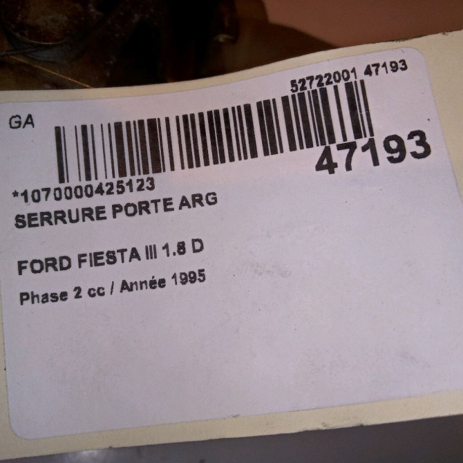 Serrure porte arg occasion FORD FIESTA III Phase 2 01-1994->10-1996 1.8 D 5
