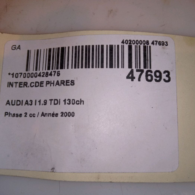 Interrupteur commande de phares occasion AUDI A3 I Phase 2 10-2000->06-2003 1.9 TDi 130ch 8L1941531JB98 5