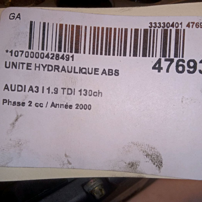 Unité hydraulique ABS occasion AUDI A3 I Phase 2 10-2000->06-2003 1.9 TDi 130ch 7