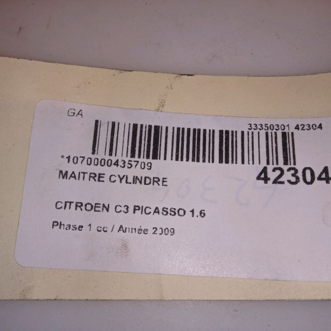 Maitre cylindre occasion CITROEN C3 PICASSO Phase 1 02-2009->08-2012 1.6 HDi 16v 90ch 4601R8 4