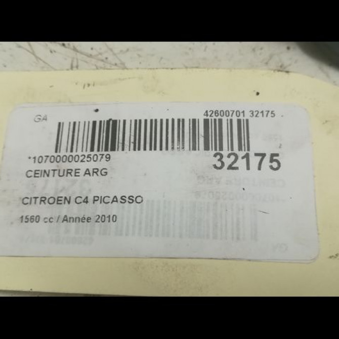 Ceinture arrière gauche occasion CITROEN C4 PICASSO I Phase 1 01-2007->10-2013 1.6 HDi 16v 110ch 8974XP 5