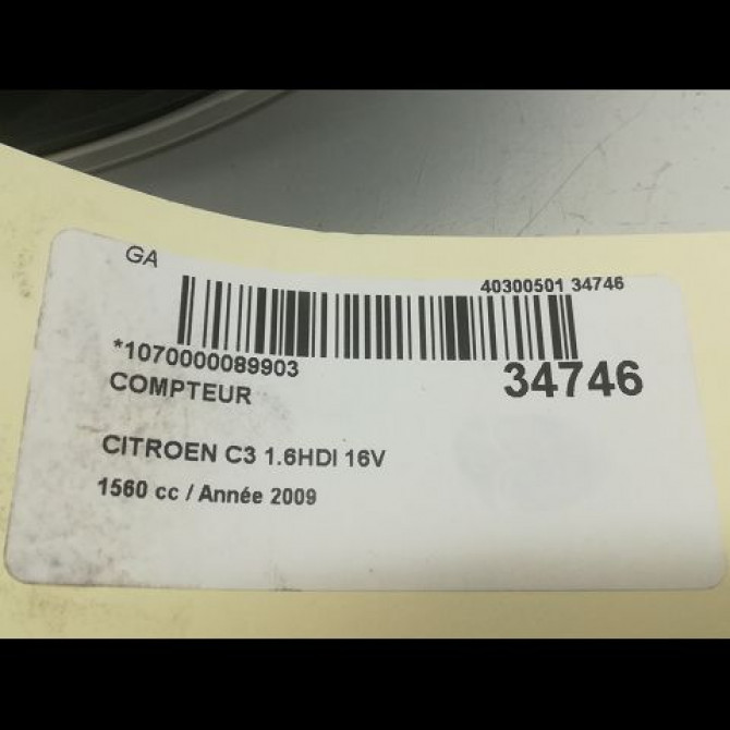 Compteur occasion CITROEN C3 I Phase 2 10-2005->12-2010 1.6 HDi 16v 92ch 6105WL 3