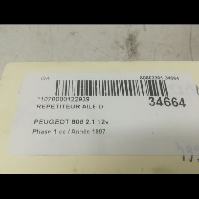 Répétiteur aile droite occasion PEUGEOT 806 Phase 1 06-1994->12-2001 2.1 12v 632545 3