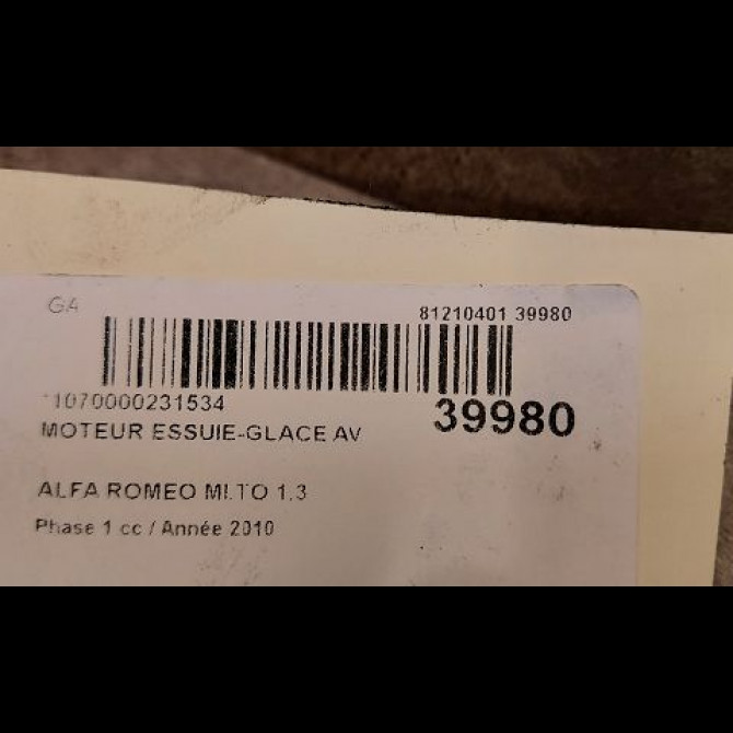Moteur essuie-glace avant occasion ALFA ROMEO MI.TO MI.TO Phase 1 2008-09-01->2016-12-31 1.3 JTDM 95ch 50545277 3