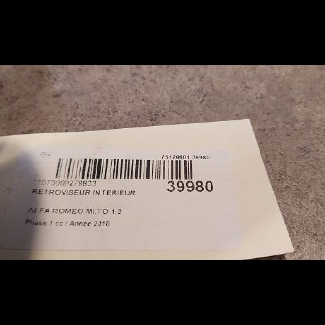 Retroviseur interieur occasion ALFA ROMEO MI.TO MI.TO Phase 1 2008-09-01->2016-12-31 1.3 JTDM 95ch 156086628 2