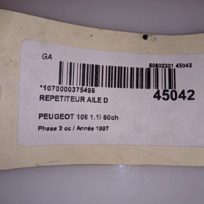 Répétiteur aile droite occasion PEUGEOT 106 Phase 2 04-1996->09-2003 1.1i 60ch 632545 3