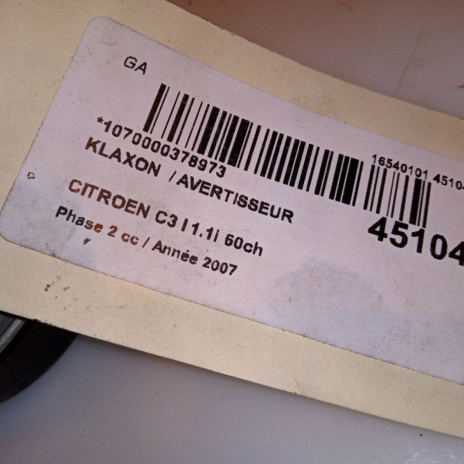 Klaxon  / avertisseur occasion CITROEN C3 I Phase 2 10-2005->12-2010 1.1i 60ch 6236J9 4