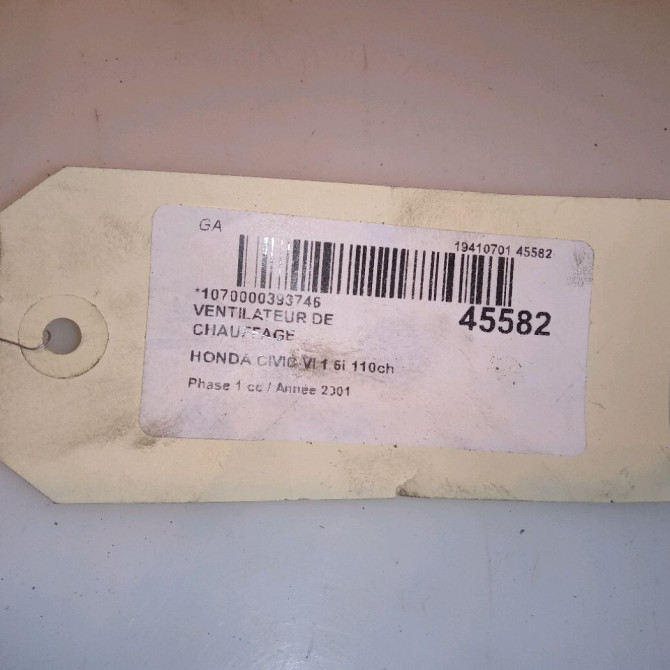 Ventilateur de chauffage occasion HONDA CIVIC VI Phase 1 03-2001->12-2003 1.6i 110ch 4