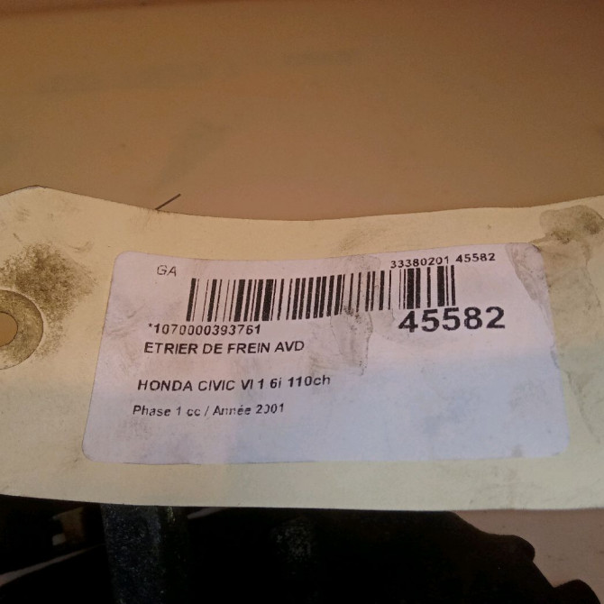 Etrier de frein avant droit occasion HONDA CIVIC VI Phase 1 03-2001->12-2003 1.6i 110ch 45018S5AJ02 4