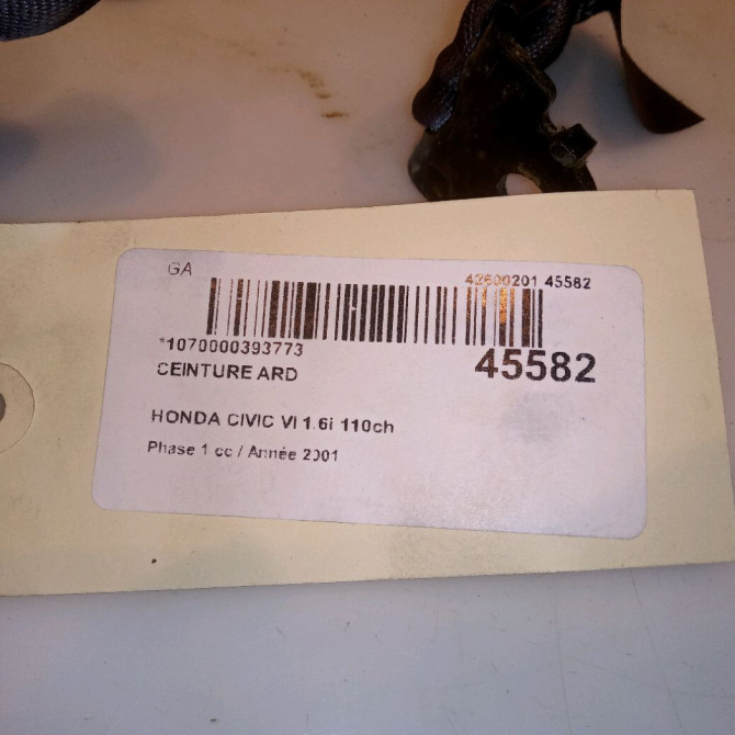 Ceinture arrière droite occasion HONDA CIVIC VI Phase 1 03-2001->12-2003 1.6i 110ch 82450S6DE02ZA 4