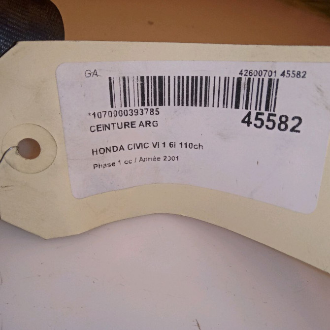Ceinture arrière gauche occasion HONDA CIVIC VI Phase 1 03-2001->12-2003 1.6i 110ch 82850S6DE02ZA 4