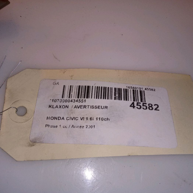 Klaxon  / avertisseur occasion HONDA CIVIC VI Phase 1 03-2001->12-2003 1.6i 110ch 38150ST7G02 4