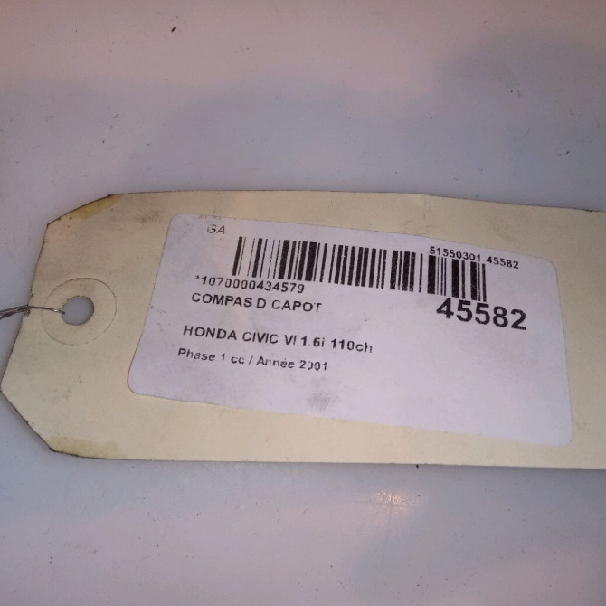 Compas d capot occasion HONDA CIVIC VI Phase 1 03-2001->12-2003 1.6i 110ch 60120S6A000ZZ 4