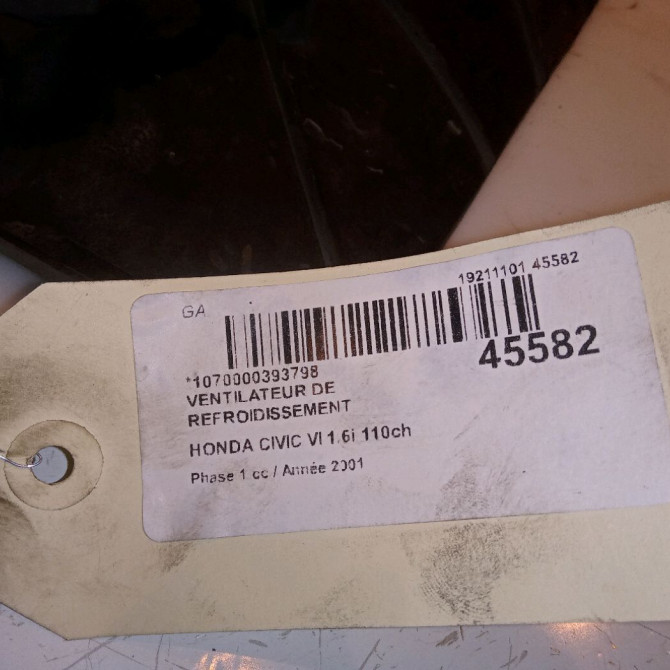 Ventilateur de refroidissement occasion HONDA CIVIC VI Phase 1 03-2001->12-2003 1.6i 110ch 19030PAAA01 4