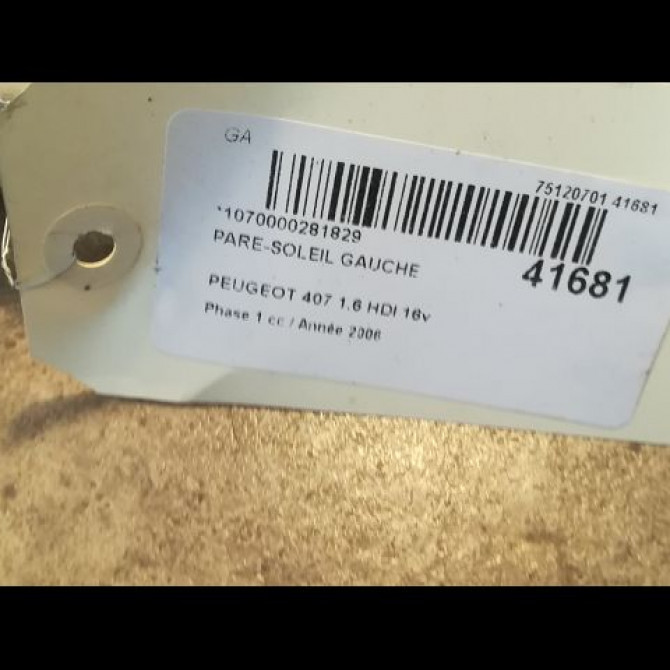 Pare-soleil gauche occasion PEUGEOT 407 Phase 1 04-2004->07-2008 1.6 HDI 16v 8143NZ 3