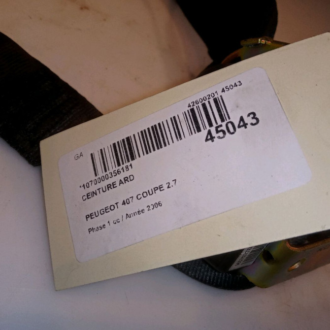 Ceinture arrière droite occasion PEUGEOT 407 COUPE Phase 1 10-2005->12-2011 2.7 HDI 204ch 8974TV 4